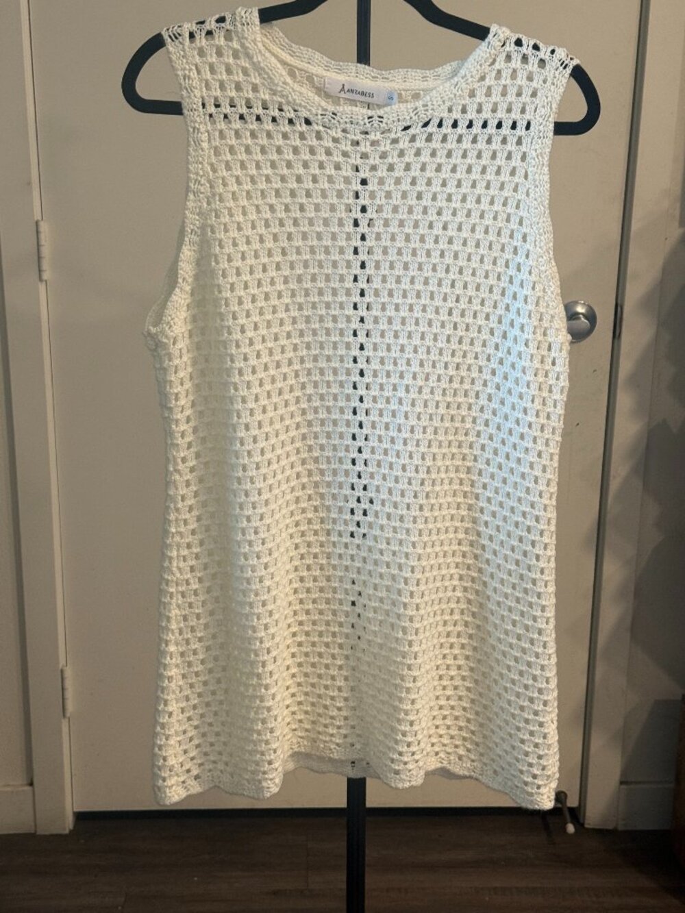 ANRABESS White Crochet Open Back Swim Cover Up Mini Dress Size Small